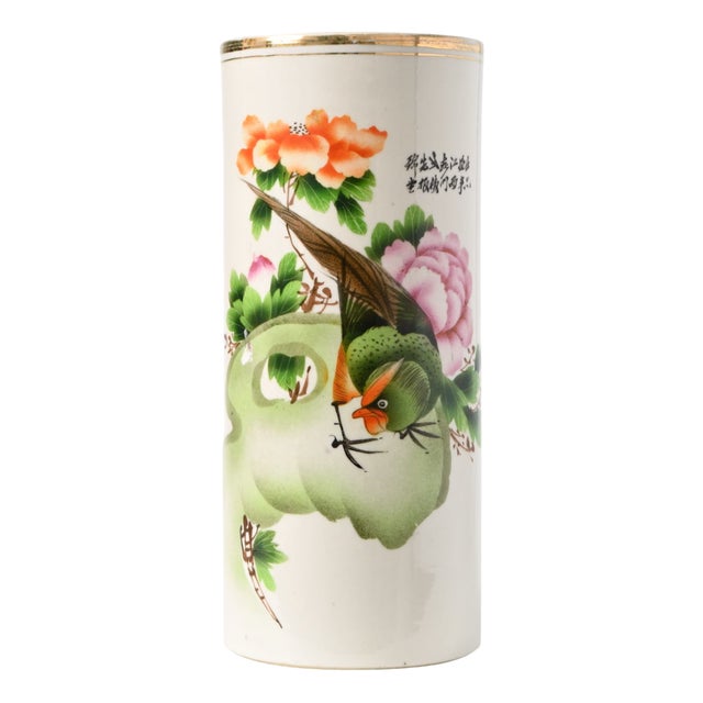 Hand-Painted Chinese Porcelain Hat Stand Vase, 1930s For Sale