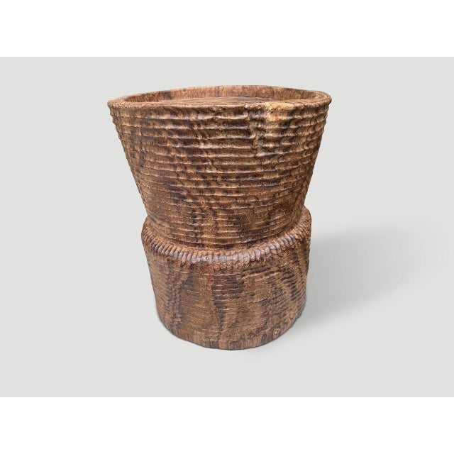 Contemporary Andrianna Shamaris Ancient Teak Wood Mortar For Sale - Image 3 of 6