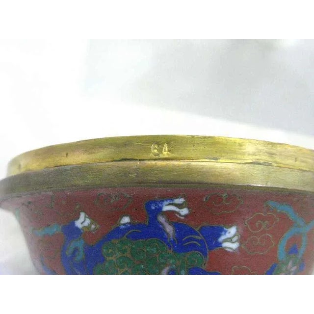 Republic Period Chinese Cloisonne Gilt Tripod Lidded Censer For Sale - Image 9 of 11