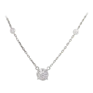 Estate White Diamond Cluster Pendant Necklace in 14k White Gold