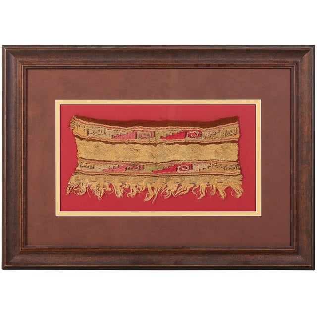 A collection of two fragments of antique pre-Columbia textile panel from Chimu or Chancay culture located in Central and...
