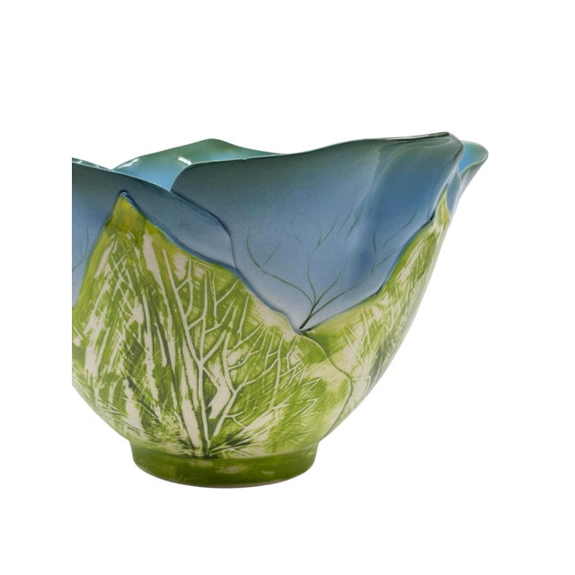 African Mustardseed and Moonshine Blue Green and White Bowl Made in South Africa For Sale - Image 3 of 10