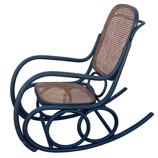 1900 - 1909 Early 20th Century Late Victorian Czechoslovakian Oak Scrolling Rocking Chair W/ Wicker Seat For Sale - Image 5 of 10