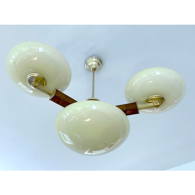 1930s Vintage Art Deco Pendant Light in Wood and Glass, 1930s For Sale - Image 5 of 18