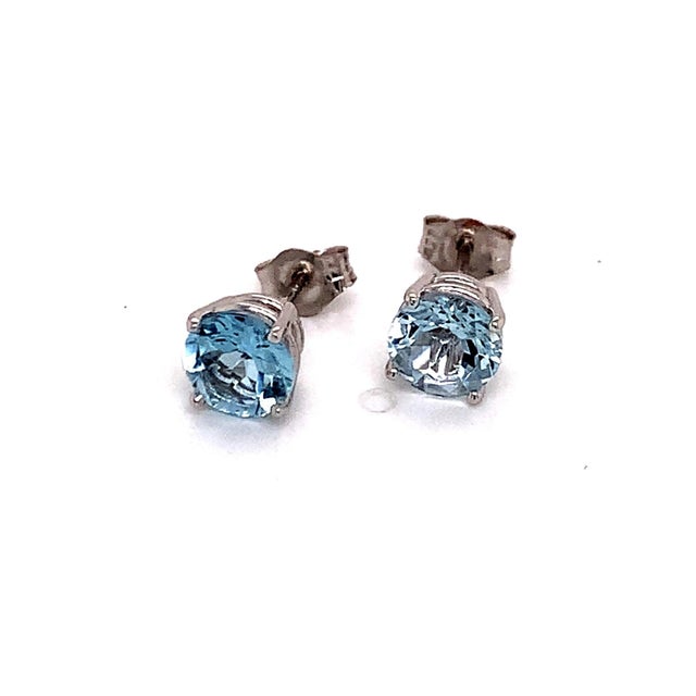Natural Aquamarine Stud Earrings 14k White Gold 1.3 TCW Certified For Sale - Image 10 of 12