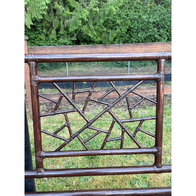 Wood 1970s Vintage McGuire Dark Bamboo & Ebonized Mahogany Leather Queen Size Headboard For Sale - Image 7 of 8
