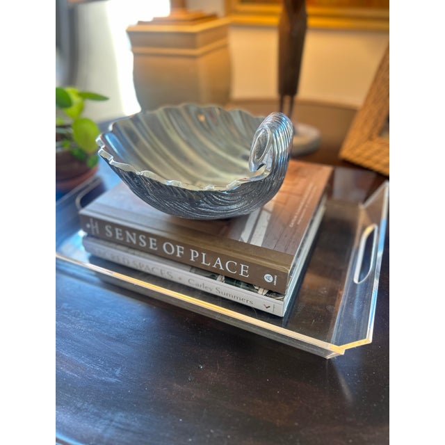 Platinum Mid-Century Cast Aluminum Scallop Shell Bowl With Sculptural Handle For Sale - Image 8 of 8