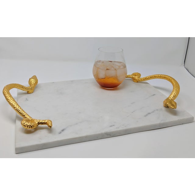 White Marble Tray With Gold Snake Handles Chairish