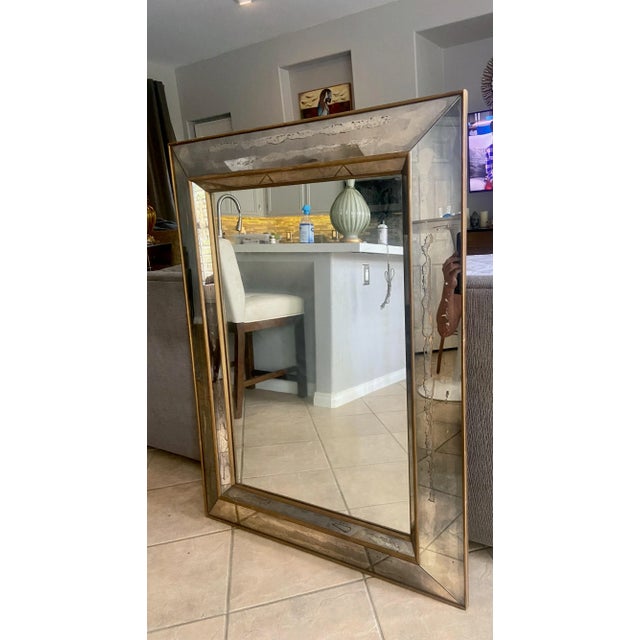 Faceted Oxidized Antiqued Panel 1940s Wall Mirror | Chairish