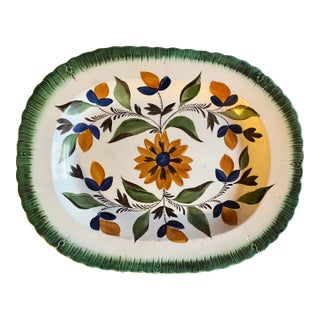 Antique Early 19th Century Staffordshire Pearlware Green Feather Edge Platter With Gaudy Decoration For Sale