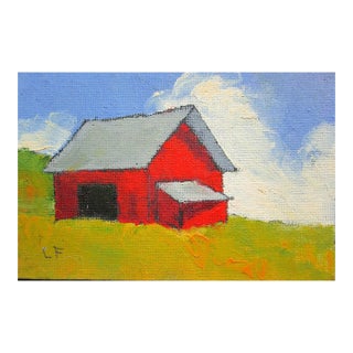 Gilroy Farm Red Barn Lynne French 4x6 California Landscape Oil Painting For Sale