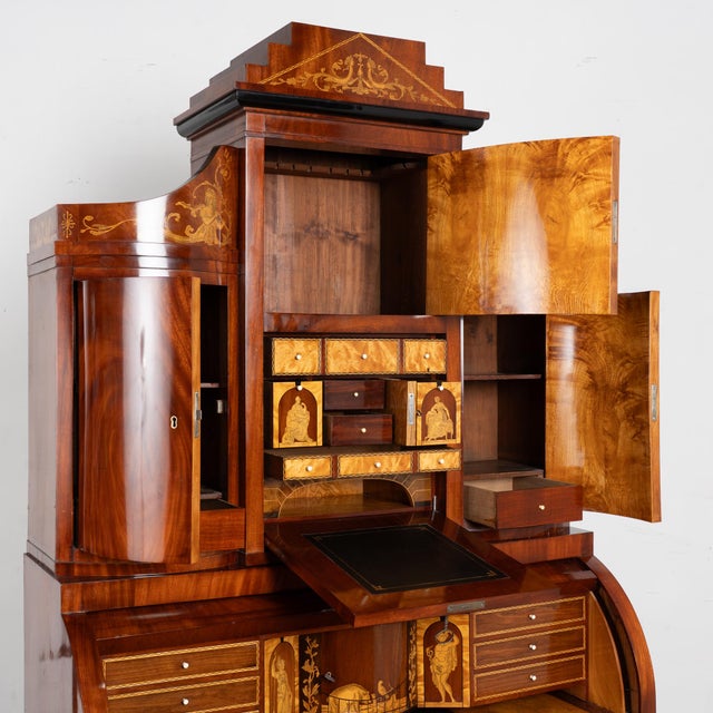 Early 19th Century Danish Mahogany Empire Inlaid Secretary Bureau For Sale - Image 4 of 16