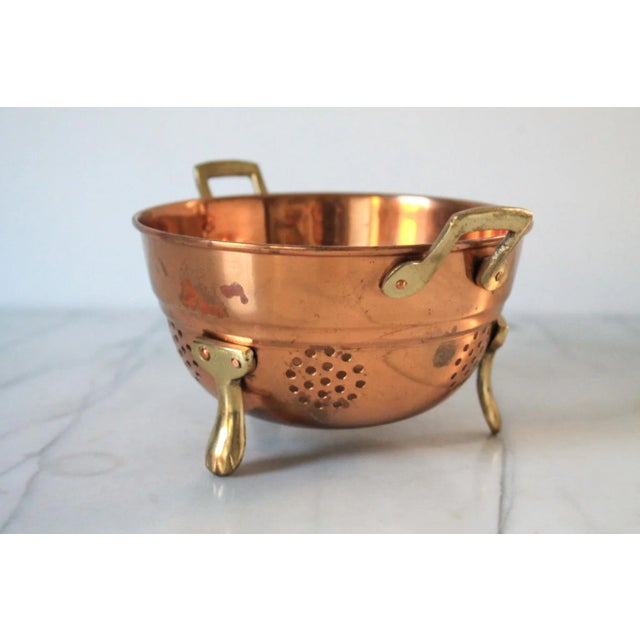 Farmhouse Vintage Copper & Brass Footed Colander W/ Handles For Sale - Image 3 of 7