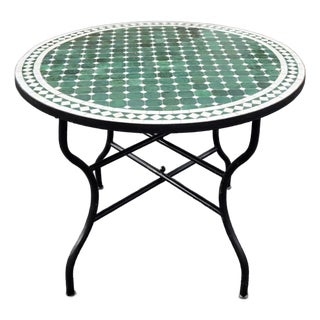 40" Handcrafted Hunter Green and White Moroccan Mosaic Table For Sale