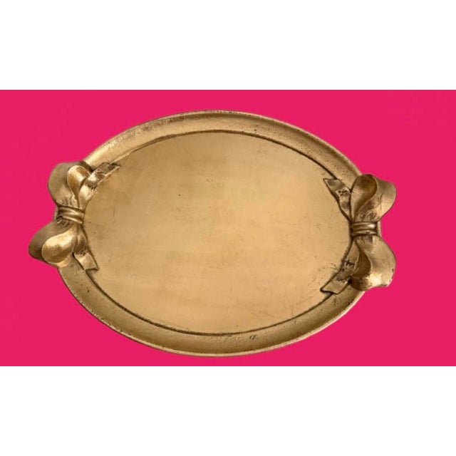 Brass Vintage Italian Gold Leaf Wood Serving Tray For Sale - Image 8 of 10