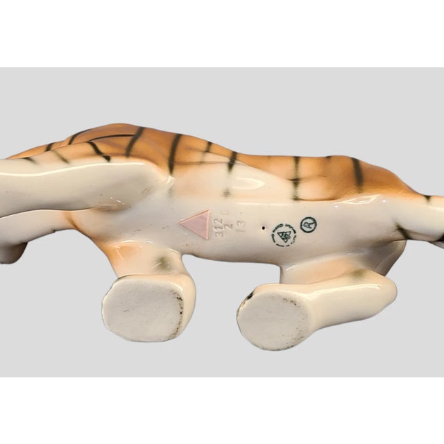 Vintage 1980s Porcelain Tiger Figurine Royal Dux Fully Marked For Sale - Image 6 of 8