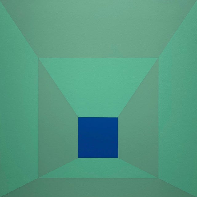 Josef Albers Vintage 1971 Limited Edition Hand Signed " P-Blue " Framed Mid Century Modernist Exhibition Silkscreen Print For Sale - Image 9 of 18
