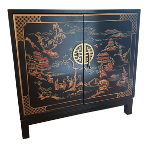 1980s Drexel Heritage Black Chinoiserie Style Sleek Cabinet