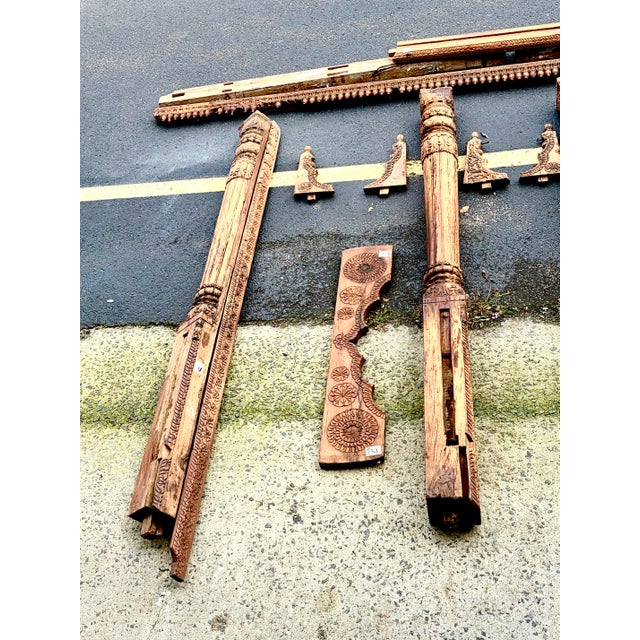 Oyster Gray Antique Carved Teak Nepali Temple Columns Set For Sale - Image 8 of 8
