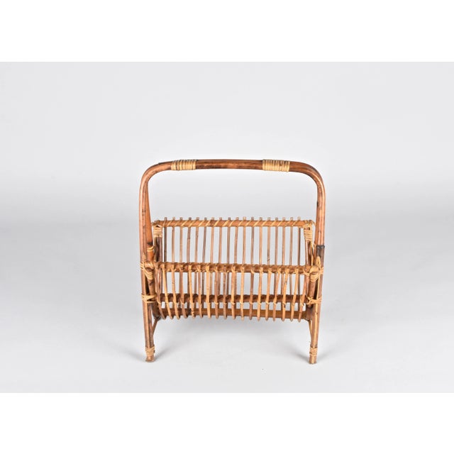 Mid-Century French Riviera Bamboo, Rattan and Wicker Magazine Rack, Italy, 1960s For Sale - Image 11 of 13