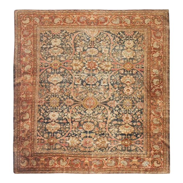 Peaceful Charcoal Background Color With Allover Rosettes Pattern Antique Sultanabad Persian Rug For Sale