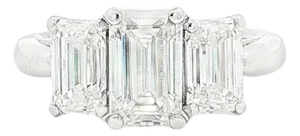 3 Across Emerald Cut Synthetic Moissanite 14k Ring, Size 5