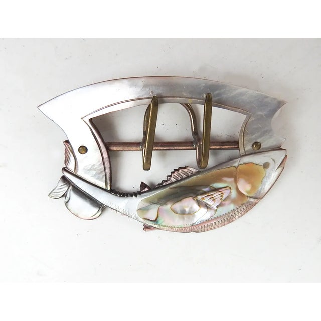 Art Nouveau Antique Mother of Pearl Carved Fish Sash Buckle For Sale - Image 3 of 3