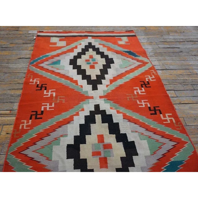 1930s Red Small Antique Tribal Geometric Native American Navajo Flat Weave Rug For Sale - Image 9 of 12