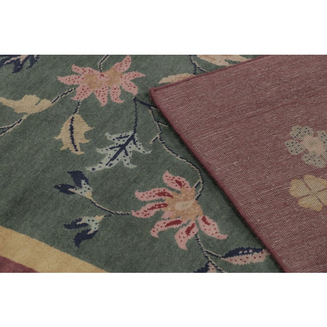 Rug & Kilim’s Chinese Art Deco Inspired Rug, Deep Forest Green With Florals For Sale - Image 9 of 9