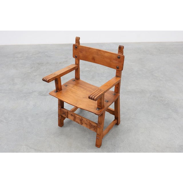 Rustic Iberian Carved Oak Side Chair, Spain, 1900 For Sale - Image 12 of 16