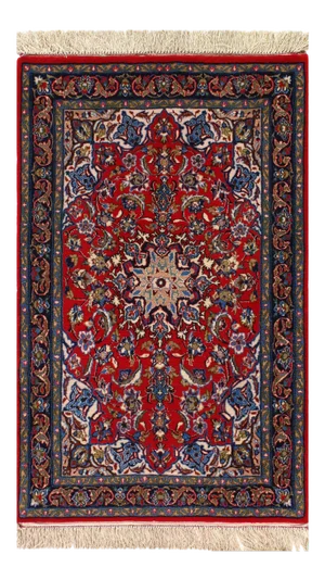 Red Persian Hand Knotted Persian Silk & Wool Isfahan 2'5'' X 3'9''