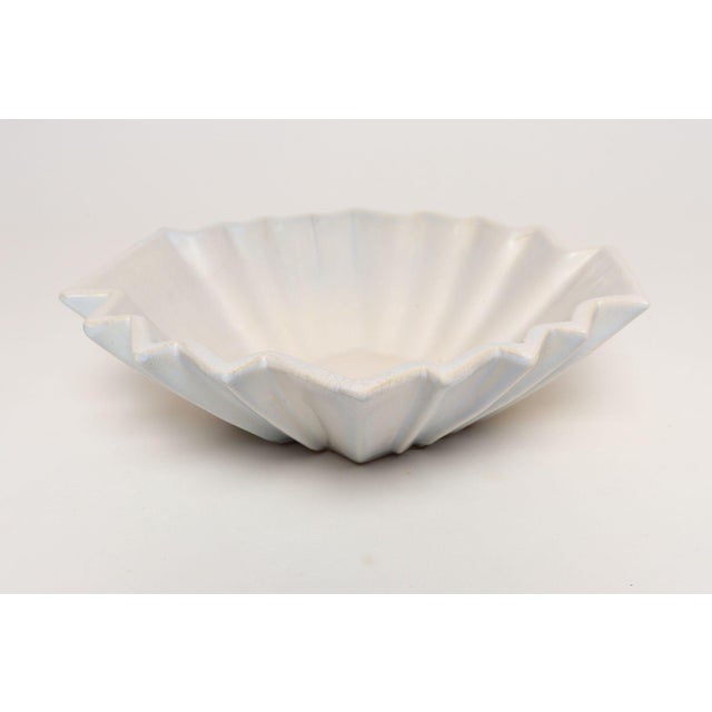 Art Deco Blue and White Matte Ceramic Lorbeek Console Bowl by Weller Pottery For Sale - Image 4 of 18