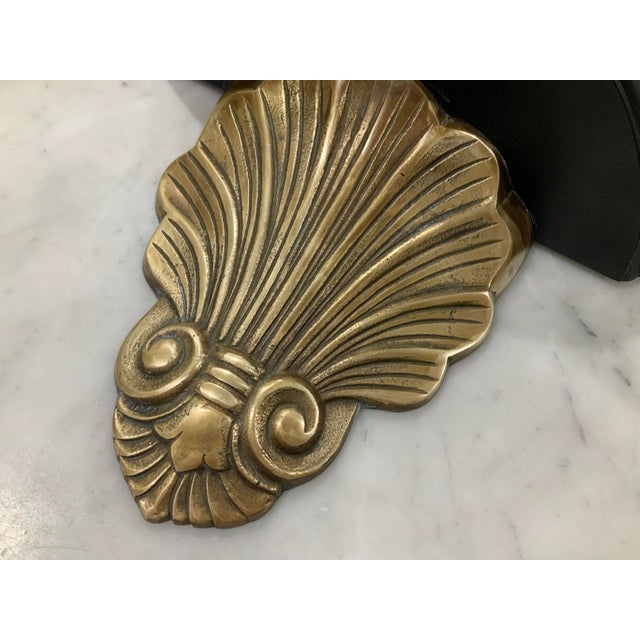 Brass Pair of Vintage Brass Clam Shell Sconces With Black Wood Shelves for Nautical, Palm Beach Regency & Grandmillennial Styles+ See Pics! For Sale - Image 8 of 11