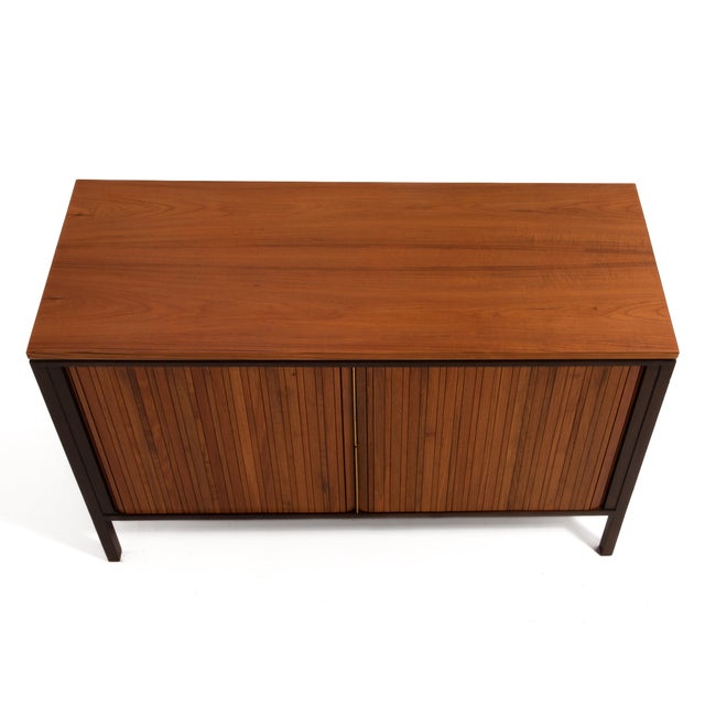 Edward Wormley Dunbar Tambour Door Mahogany Walnut Brass Credenza Cabinet Mid Century Modern For Sale - Image 10 of 12
