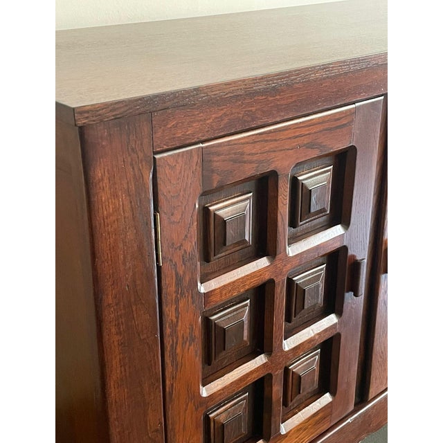 French Solid Oak Brutalist Four-Door Sideboard, 1960s For Sale - Image 4 of 5