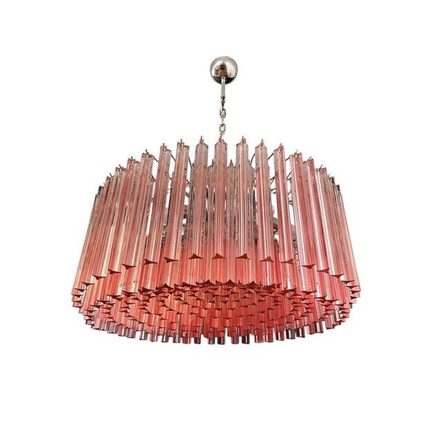 Italian Pink Murano Glass Rod Pendant Light with Chrome Structure from Justfurnituress SRL For Sale - Image 4 of 11