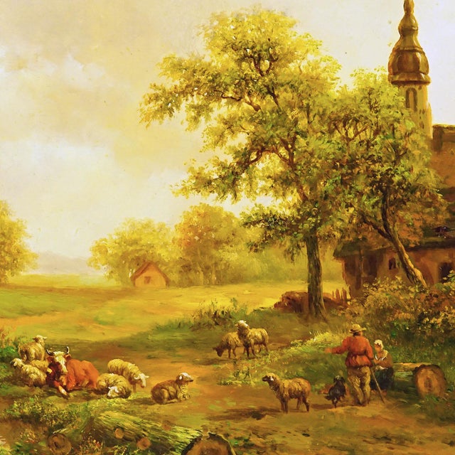 Late 19th Century Shepherd With Herd in a Victorian Landscape, Oil on Wood 19th Century For Sale - Image 5 of 7