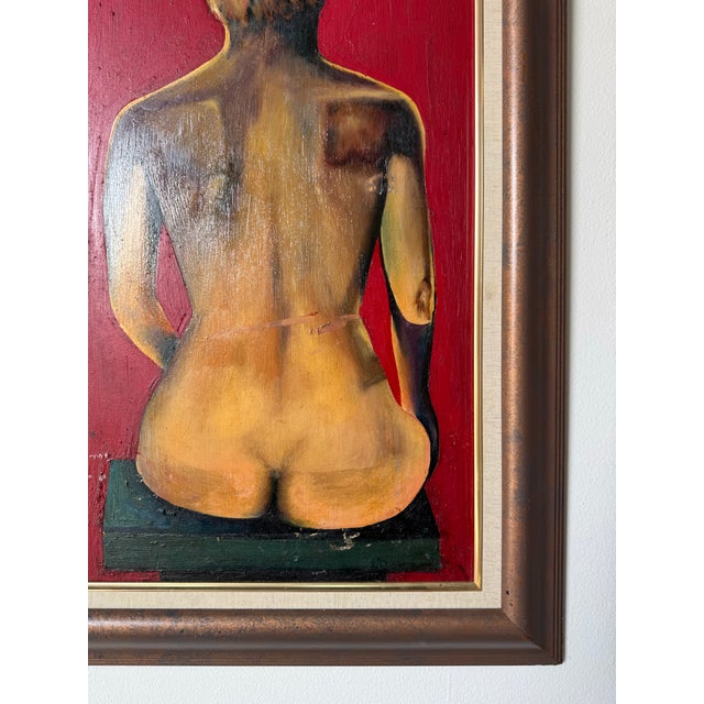 Red Luis Valle " Sit and Ponder" Figurative Oil on Panel Painting For Sale - Image 8 of 12