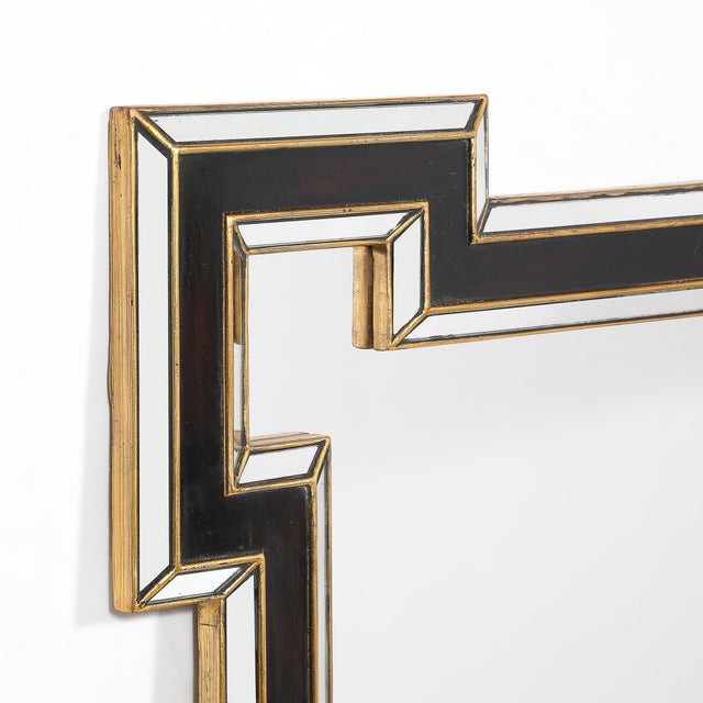 Wood Mid-Century Etruscan Key Form Segmented Umber Lacquered & Giltwood Lined Mirror For Sale - Image 7 of 9