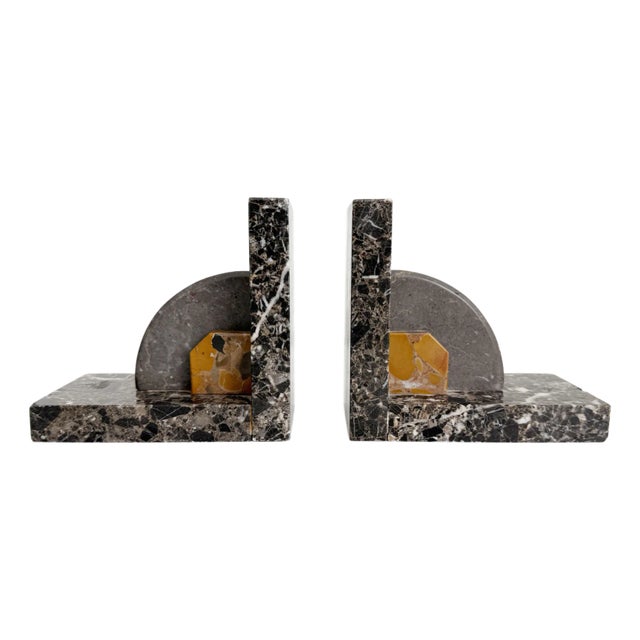 French Art Deco Mixed Marble Bookends - A Pair For Sale