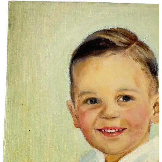 Textile Vintage Mid-Century Oil Portrait of a Young Boy by Masuko Nakafuji For Sale - Image 7 of 12