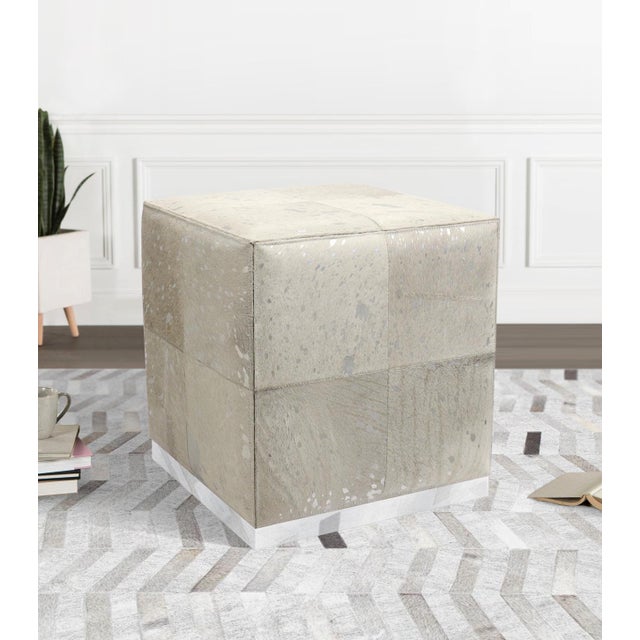 2020s Pasargad Home Safari Cowhide Ottoman with Steel Base For Sale - Image 5 of 6
