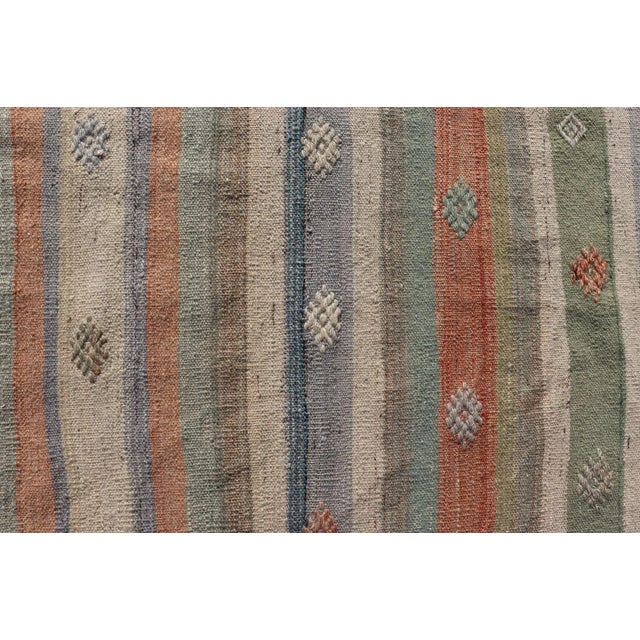 Mid 20th Century Mid 20th Century Colorful Vintage Turkish Flat-Weave Kilim Rug With Geometric Striped Design For Sale - Image 5 of 10
