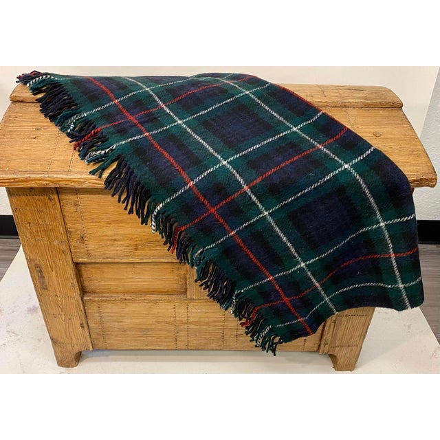 Cabin Soft Merino Lambswool Knee Rug /Blanket in a Classic Hunter Green and Blue Windowpane Plaid Pattern -Made in England For Sale - Image 3 of 12