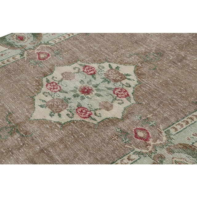 Rug & Kilim Vintage Zeki Müren Rug in Brown With Green Floral Medallion, From Rug & Kilim For Sale - Image 4 of 7
