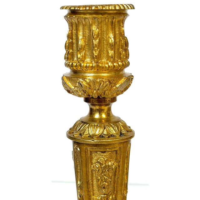 French Pair Louis XVI Revival Ormolu Candlesticks, French, Belle Époque, C. 1880–1900 For Sale - Image 3 of 15