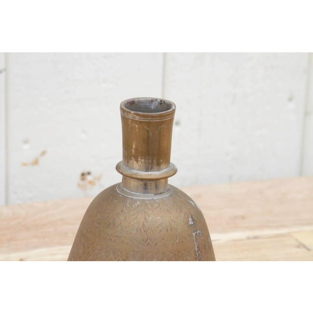 Antique Engraved Brass Floral Vase For Sale - Image 4 of 9