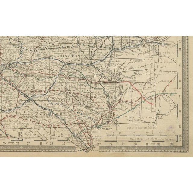 Paper Antique Map of Iowa The Hawkeye State with Railroads & Townships, 1888 For Sale - Image 7 of 10