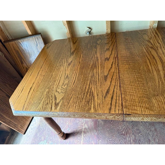 Brown Vintage Solid Oak Wood Dining Table With Leaves For Sale - Image 8 of 13