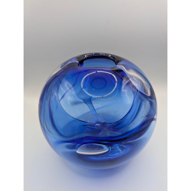Blue William Worcester Glassworks Signed 1987 Studio Art Glass Vase Cobalt Blue For Sale - Image 8 of 13